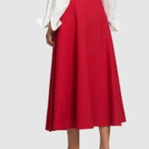 NWT J. Crew Red Pleated A-Line Midi Skirt